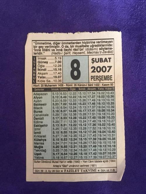 8 Şubat 2007 Takvim Yaprağı - Nostalji Koleksiyonluk Takvim Yaprağı