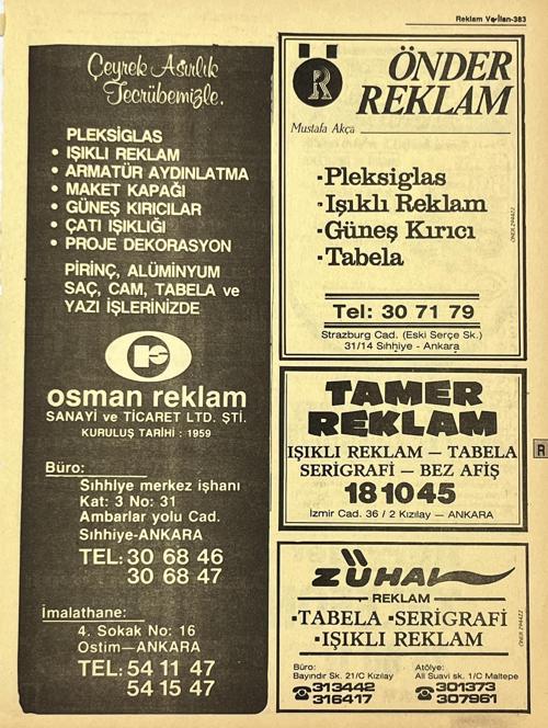 Ankara 1986 Meslek Reklam İlanı Efemera S383