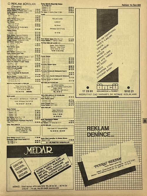 Ankara 1986 Meslek Reklam İlanı Efemera S385