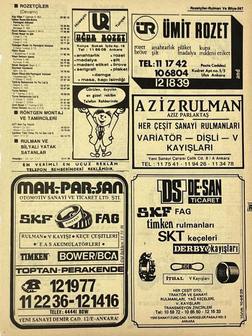 Ankara 1986 Meslek Reklam İlanı Efemera S387