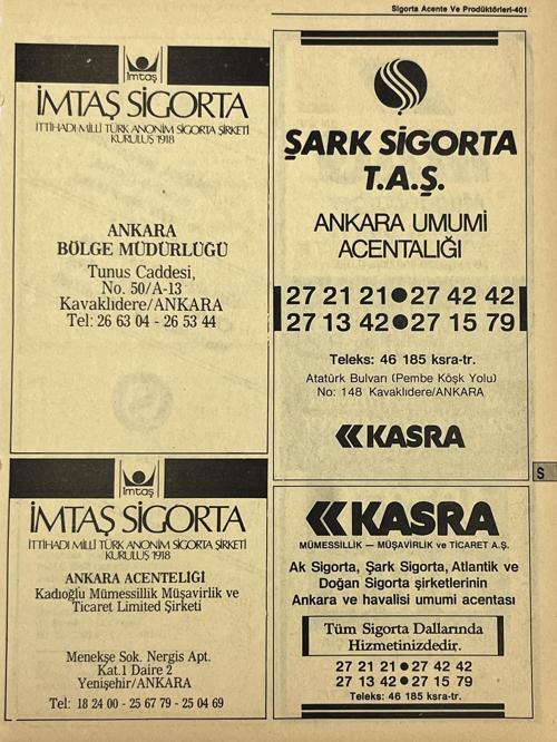 Ankara 1986 Meslek Reklam İlanı Efemera S401