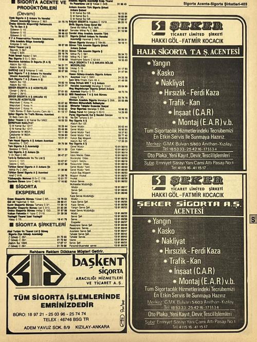 Ankara 1986 Meslek Reklam İlanı Efemera S403