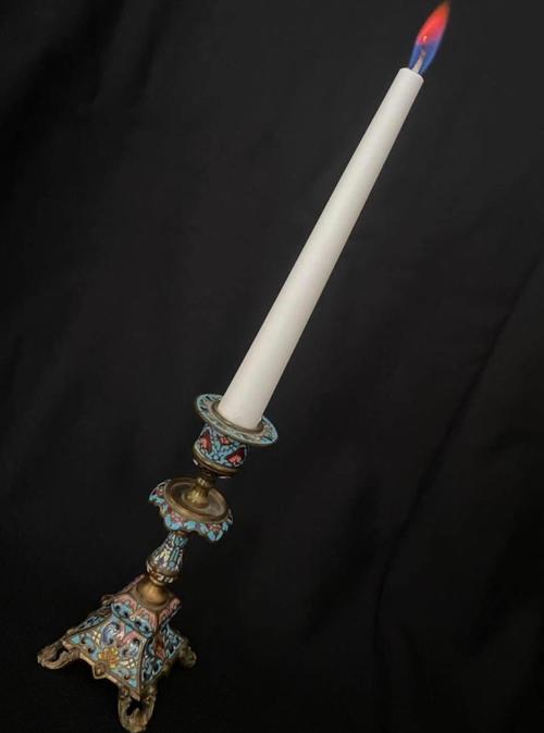 Çift Renkli Alevli Şamdan Mumu 20 cm (Beyaz)