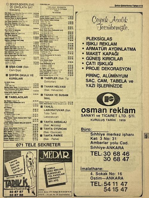 Ankara 1986 Meslek Reklam İlanı Efemera S415