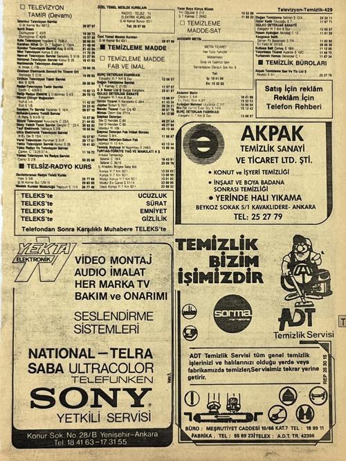 Ankara 1986 Meslek Reklam İlanı Efemera S429