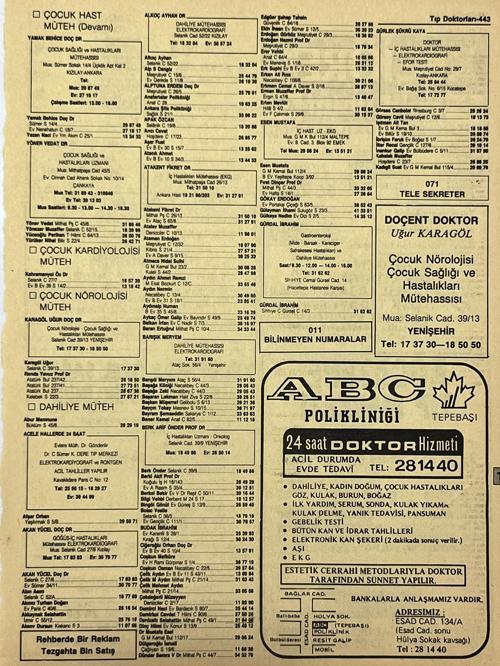 Ankara 1986 Meslek Reklam İlanı Efemera S443