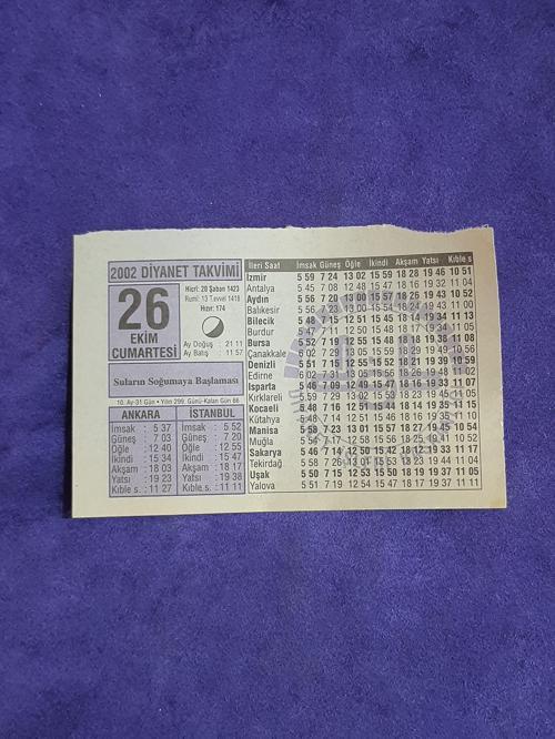 26 Ekim 2002 Takvim Yaprağı - Nostalji Koleksiyonluk Takvim Yaprağı A