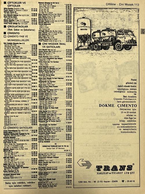 İzmir 1982-1983 Meslek Reklam İlanı Efemera S113