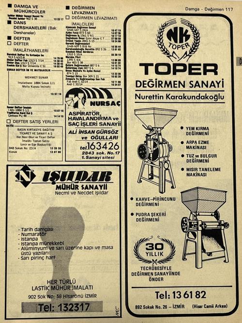 İzmir 1982-1983 Meslek Reklam İlanı Efemera S117