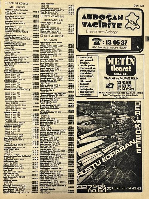 İzmir 1982-1983 Meslek Reklam İlanı Efemera S131