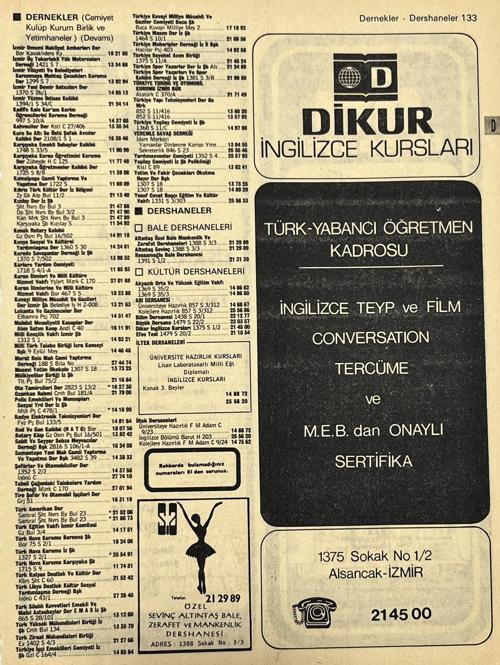 İzmir 1982-1983 Meslek Reklam İlanı Efemera S133