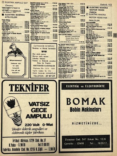 İzmir 1982-1983 Meslek Reklam İlanı Efemera S153
