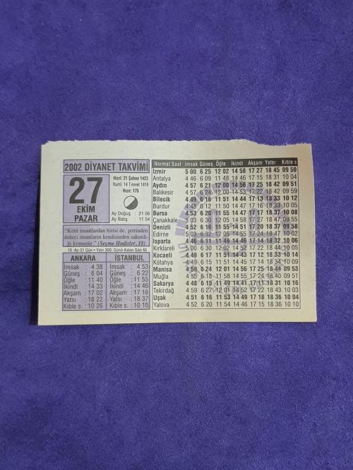 27 Ekim 2002 Takvim Yaprağı - Nostalji Koleksiyonluk Takvim Yaprağı A