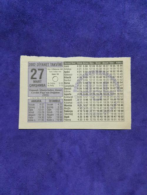 27 Mart 2002 Takvim Yaprağı - Nostalji Koleksiyonluk Takvim Yaprağı 