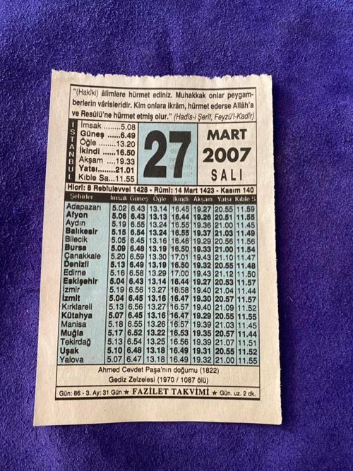 27 Mart 2007 Takvim Yaprağı - Nostalji Koleksiyonluk Takvim Yaprağı