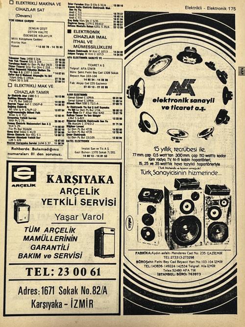 İzmir 1982-1983 Meslek Reklam İlanı Efemera S175