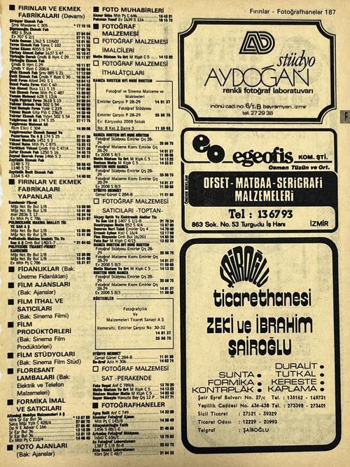 İzmir 1982-1983 Meslek Reklam İlanı Efemera S187