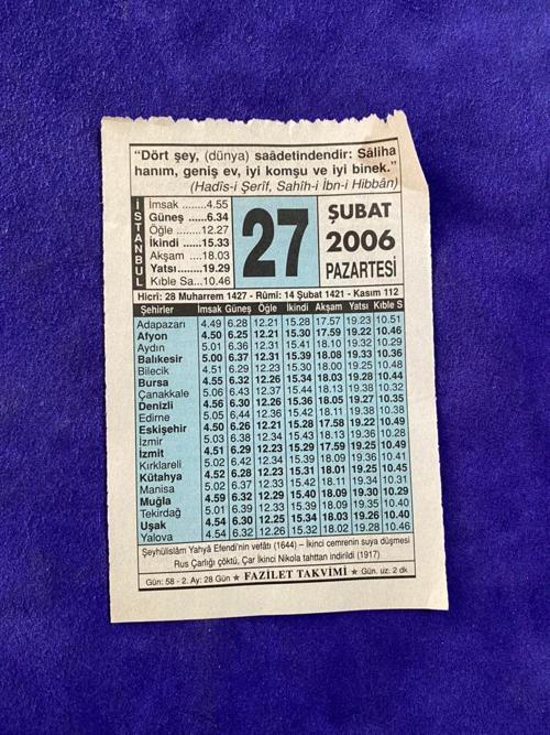 27 Şubat 2006 Takvim Yaprağı - Nostalji Koleksiyonluk Takvim Yaprağı