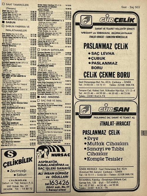 İzmir 1982-1983 Meslek Reklam İlanı Efemera S503