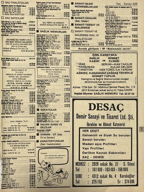 İzmir 1982-1983 Meslek Reklam İlanı Efemera S505