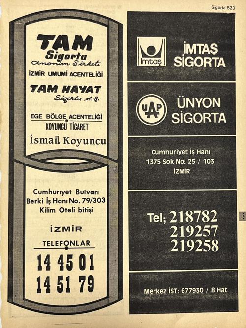 İzmir 1982-1983 Meslek Reklam İlanı Efemera S523