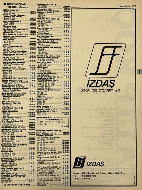İzmir 1982-1983 Meslek Reklam İlanı Efemera S221