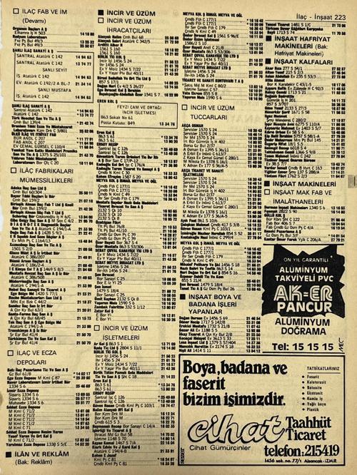 İzmir 1982-1983 Meslek Reklam İlanı Efemera S223