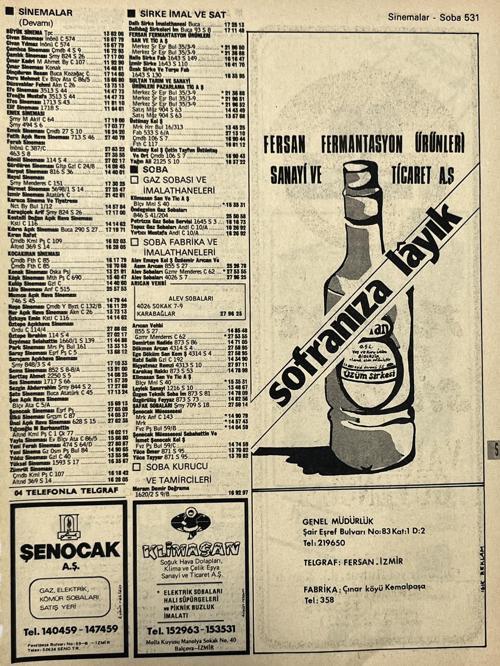 İzmir 1982-1983 Meslek Reklam İlanı Efemera S531