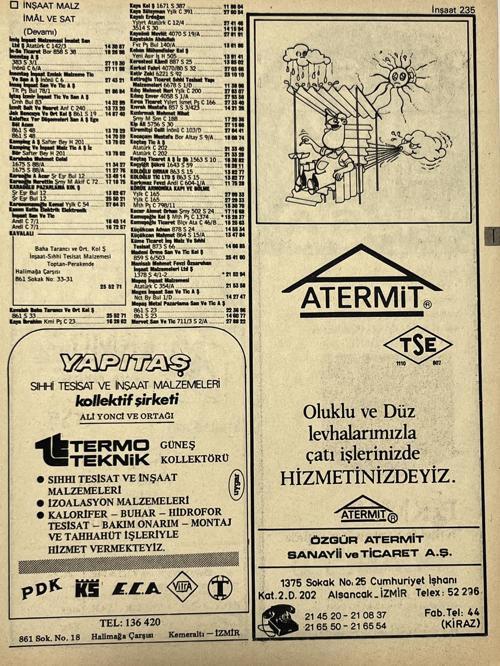 İzmir 1982-1983 Meslek Reklam İlanı Efemera S235