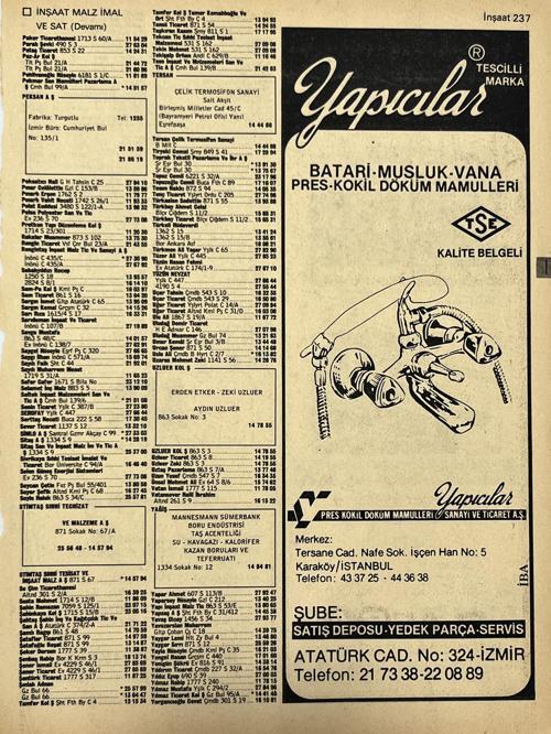 İzmir 1982-1983 Meslek Reklam İlanı Efemera S237