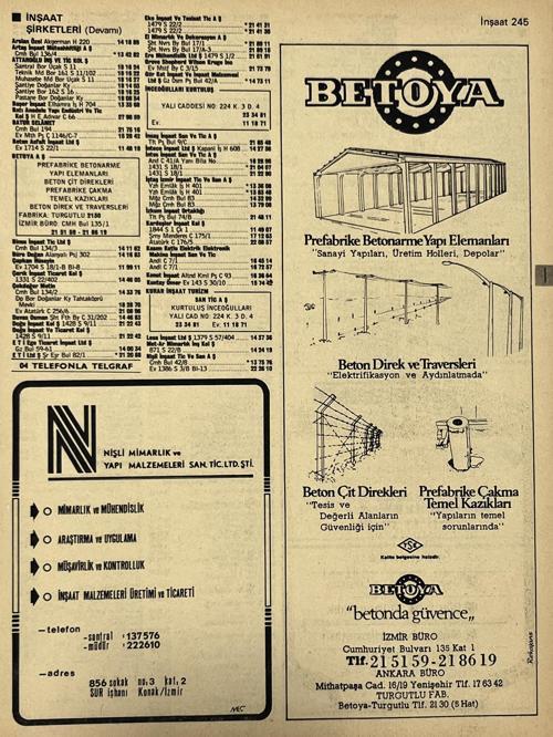 İzmir 1982-1983 Meslek Reklam İlanı Efemera S245