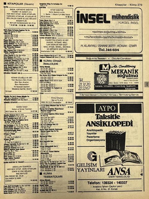 İzmir 1982-1983 Meslek Reklam İlanı Efemera S279
