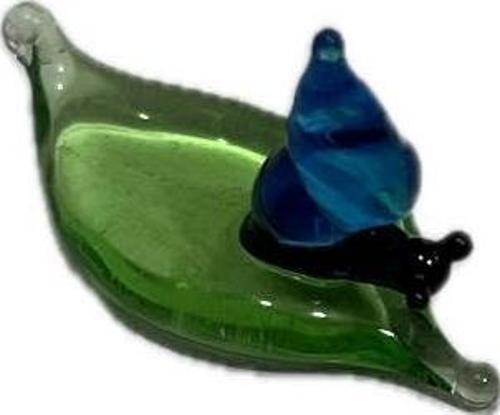 El Yapımı Mini Murano Cam Yaprak Üstü Salyangoz Biblo A177-07