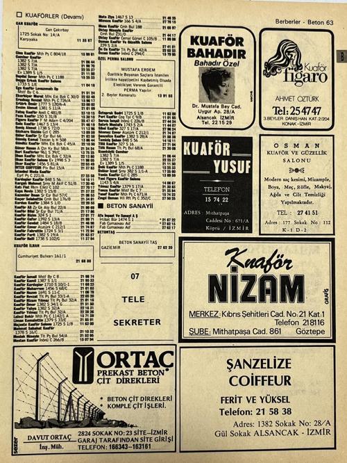 İzmir 1982-1983 Meslek Reklam İlanı Efemera S63