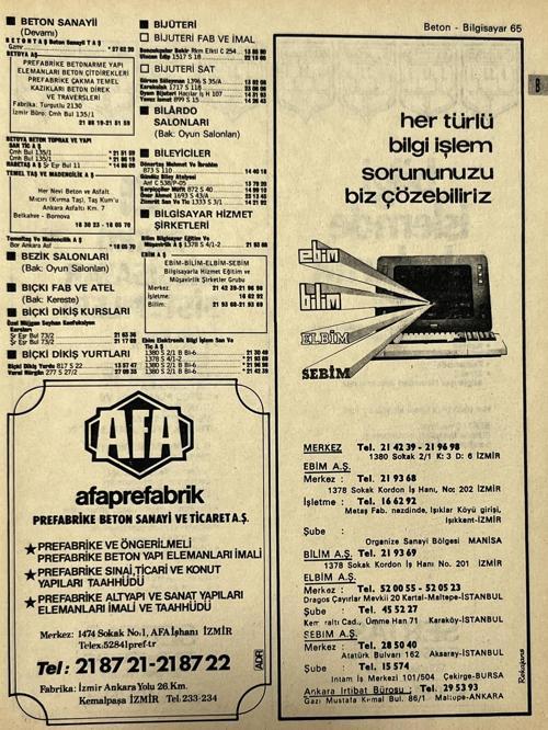 İzmir 1982-1983 Meslek Reklam İlanı Efemera S65
