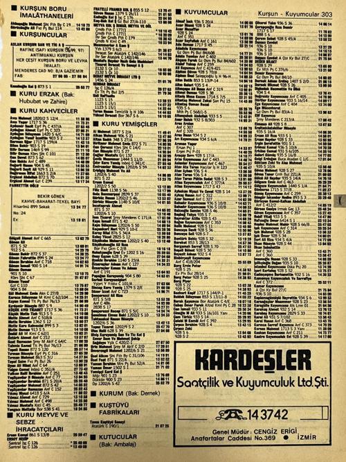 İzmir 1982-1983 Meslek Reklam İlanı Efemera S303