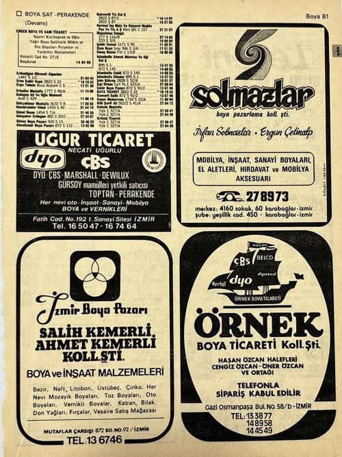 İzmir 1982-1983 Meslek Reklam İlanı Efemera S81
