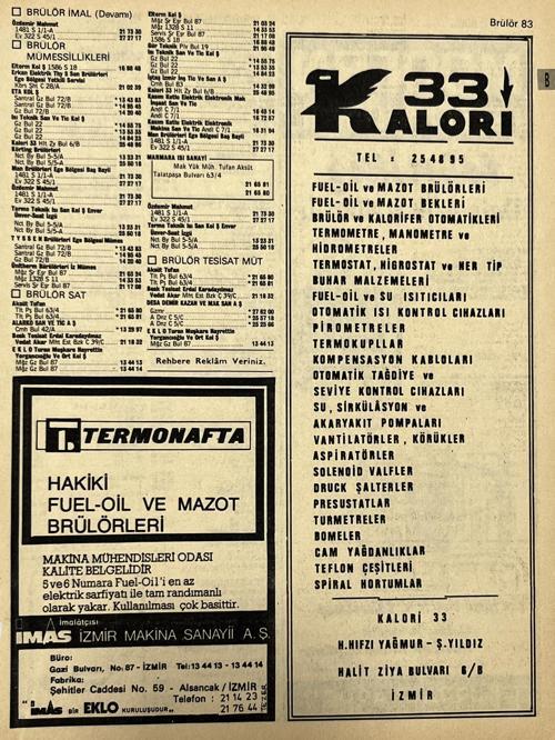 İzmir 1982-1983 Meslek Reklam İlanı Efemera S83