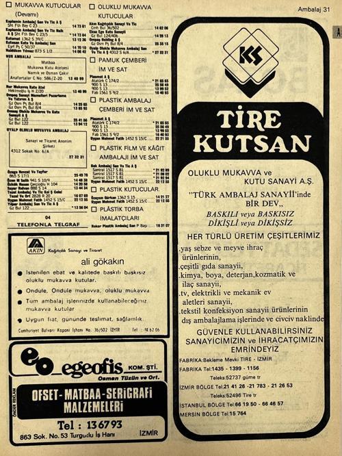 İzmir 1982-1983 Meslek Reklam İlanı Efemera S31