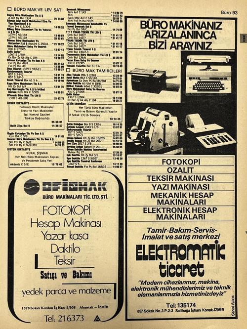 İzmir 1982-1983 Meslek Reklam İlanı Efemera S93