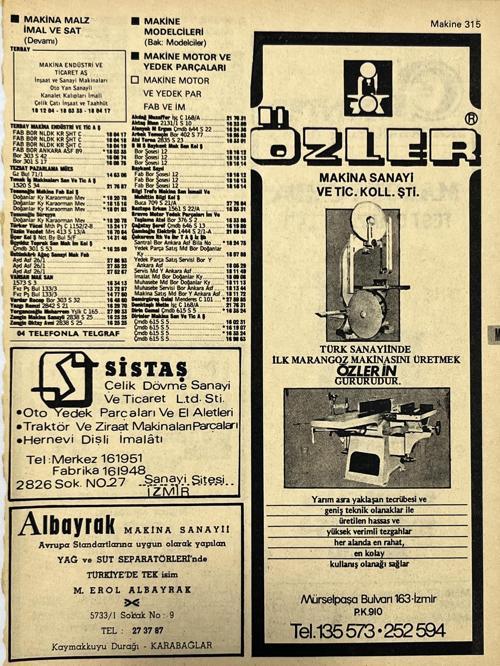 İzmir 1982-1983 Meslek Reklam İlanı Efemera S315