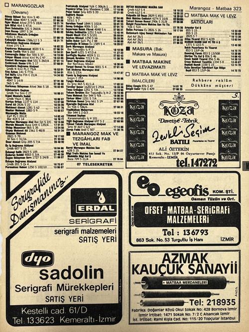 İzmir 1982-1983 Meslek Reklam İlanı Efemera S323
