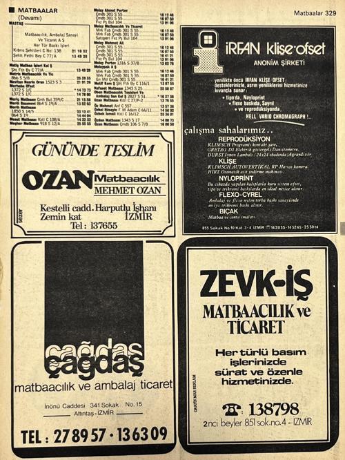 İzmir 1982-1983 Meslek Reklam İlanı Efemera S329