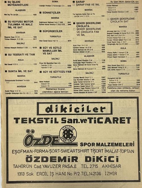 Manisa 1987 Meslek Reklam İlanı Efemera S-101