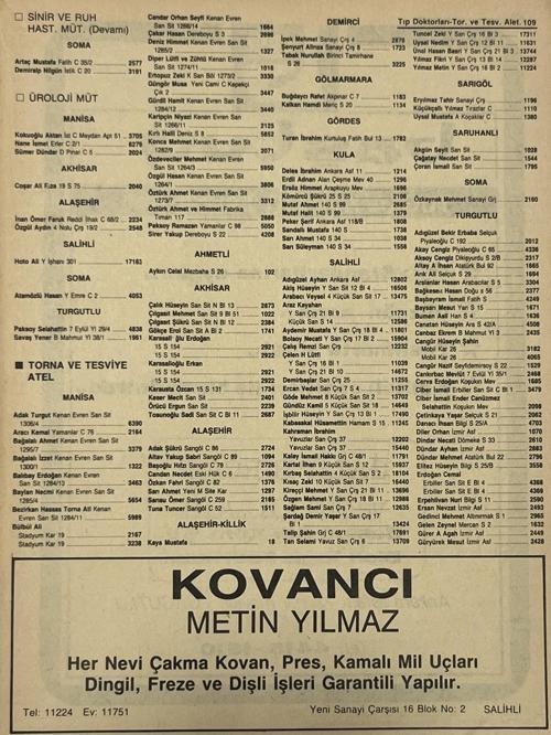 Manisa 1987 Meslek Reklam İlanı Efemera S-109