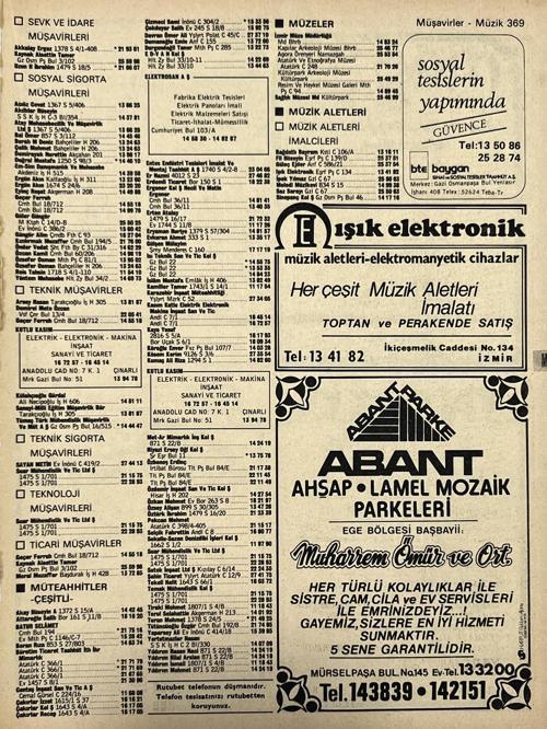 İzmir 1982-1983 Meslek Reklam İlanı Efemera S369