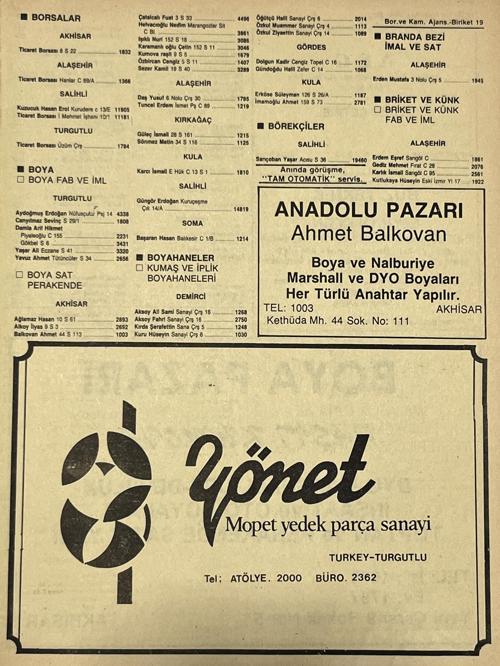 Manisa 1987 Meslek Reklam İlanı Efemera S-19