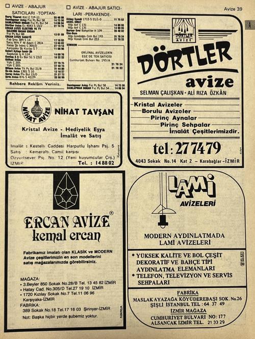 İzmir 1982-1983 Meslek Reklam İlanı Efemera S39