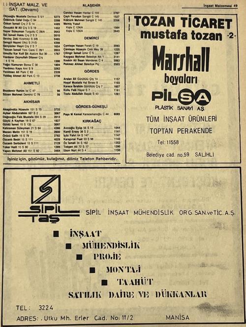 Manisa 1987 Meslek Reklam İlanı Efemera S-49