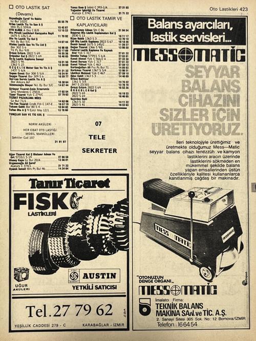 İzmir 1982-1983 Meslek Reklam İlanı Efemera S423